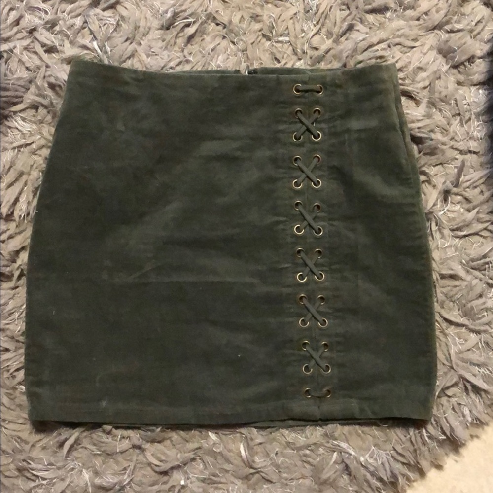 Green suede skirt